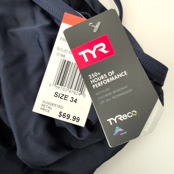 TYR One Piece Swimsuit Womens 34 Modest Athletic Navy Blue Performance UPF 50 - Picture 10 of 11